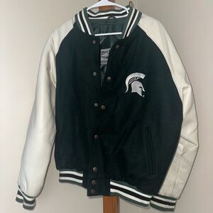 Vintage Steve & Barry's Green and White MSU Spartans Varsity Jacket Size S